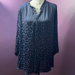 Silky navy floral blouse with jersey back